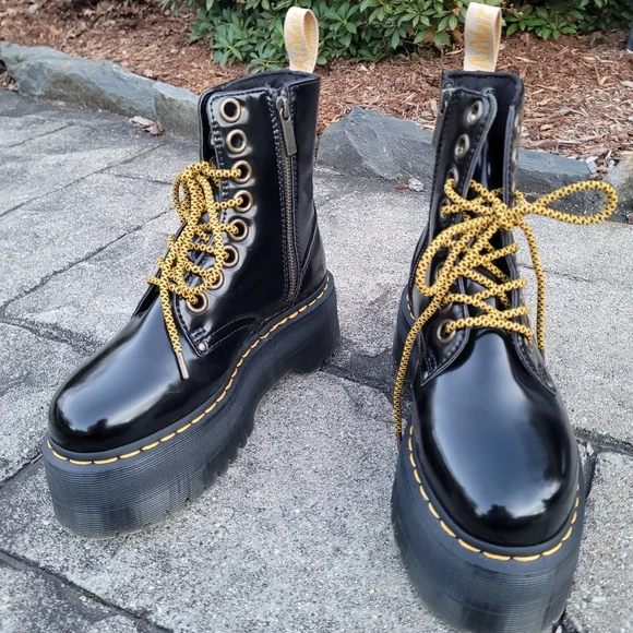 Dr. Martens Black Combat Boots with Yellow Laces - Picture 3 of 15